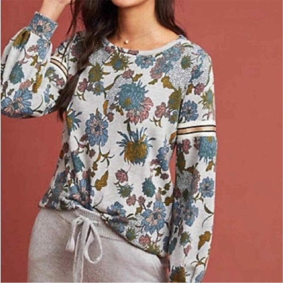 dolan Tops - Anthropologie Dolan Left Coast Tagawa Gray Floral Ribbon Sweatshirt Women Sz XL